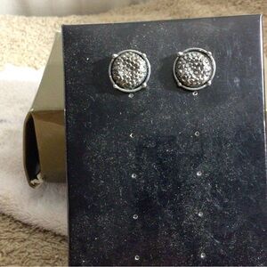 Silver Crystal Pavé Round Stud Earrings - Women Accessories